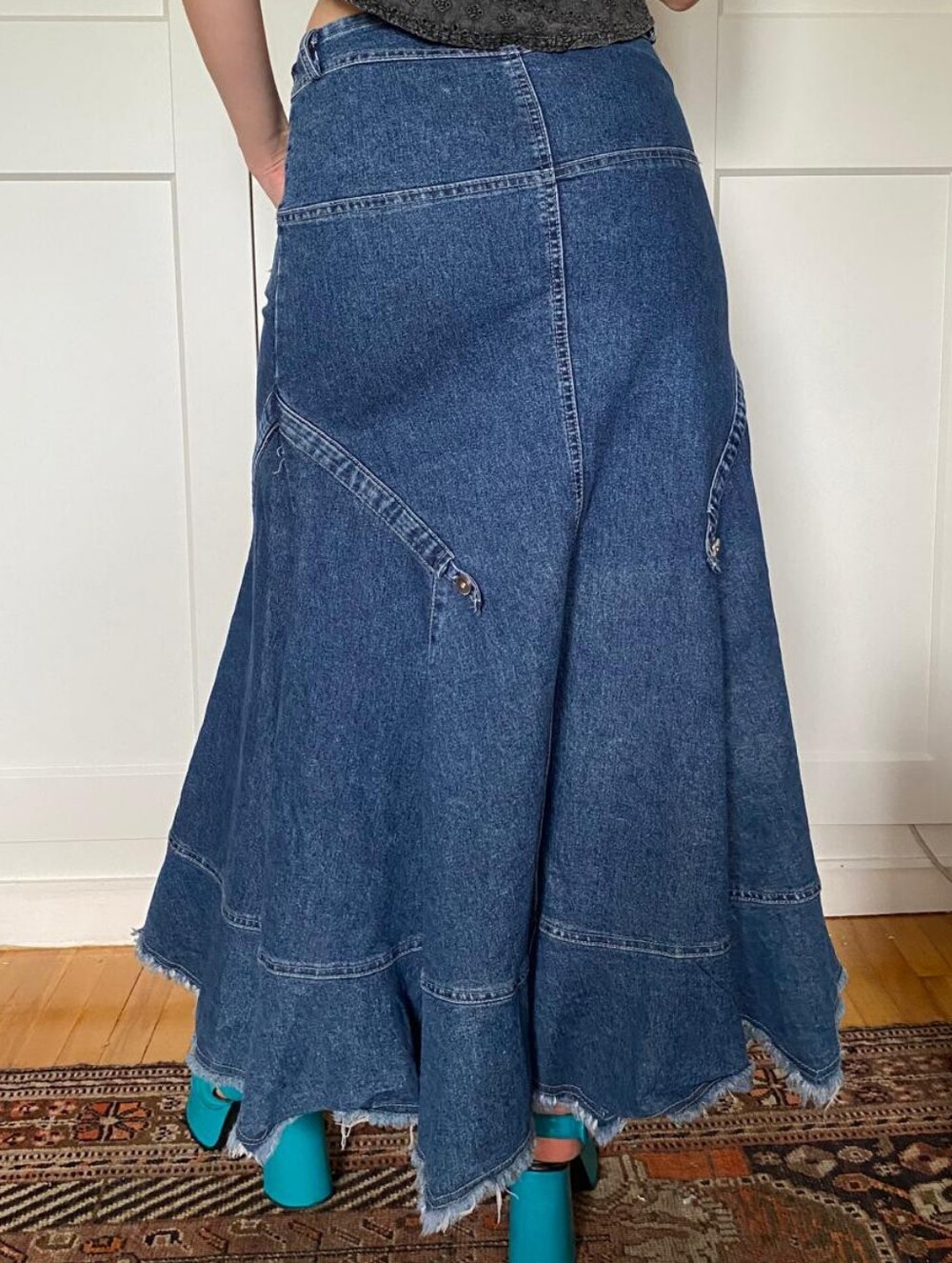 Vintage Denim A-Line Maxi Skirt in Dark Blue - Picture 3 of 5
